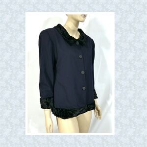 Vintage 80s Rockabilly 60s Faux Fur Navy Suit Jacket Coat Giovanni Biagiotti S